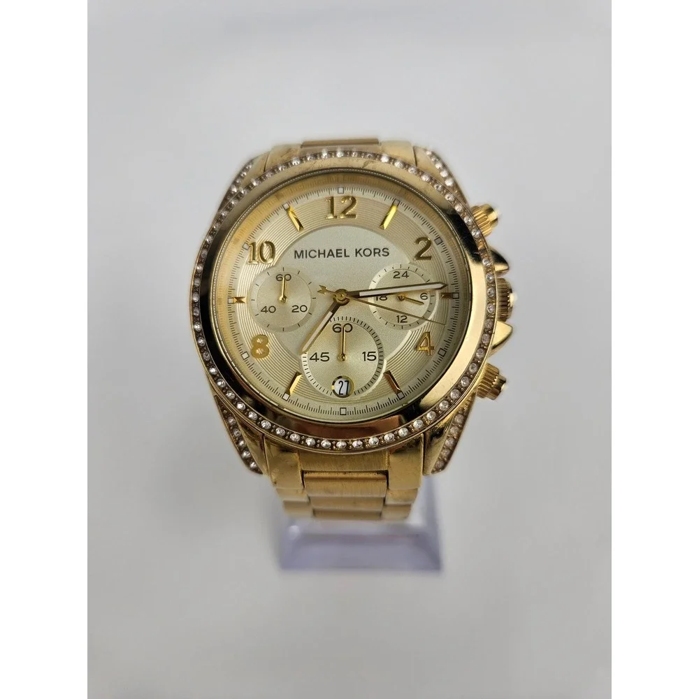 Michael Kors Ladies Gold‎ Tone Stainless Steel Chronograph Watch MK5166 WORKS!